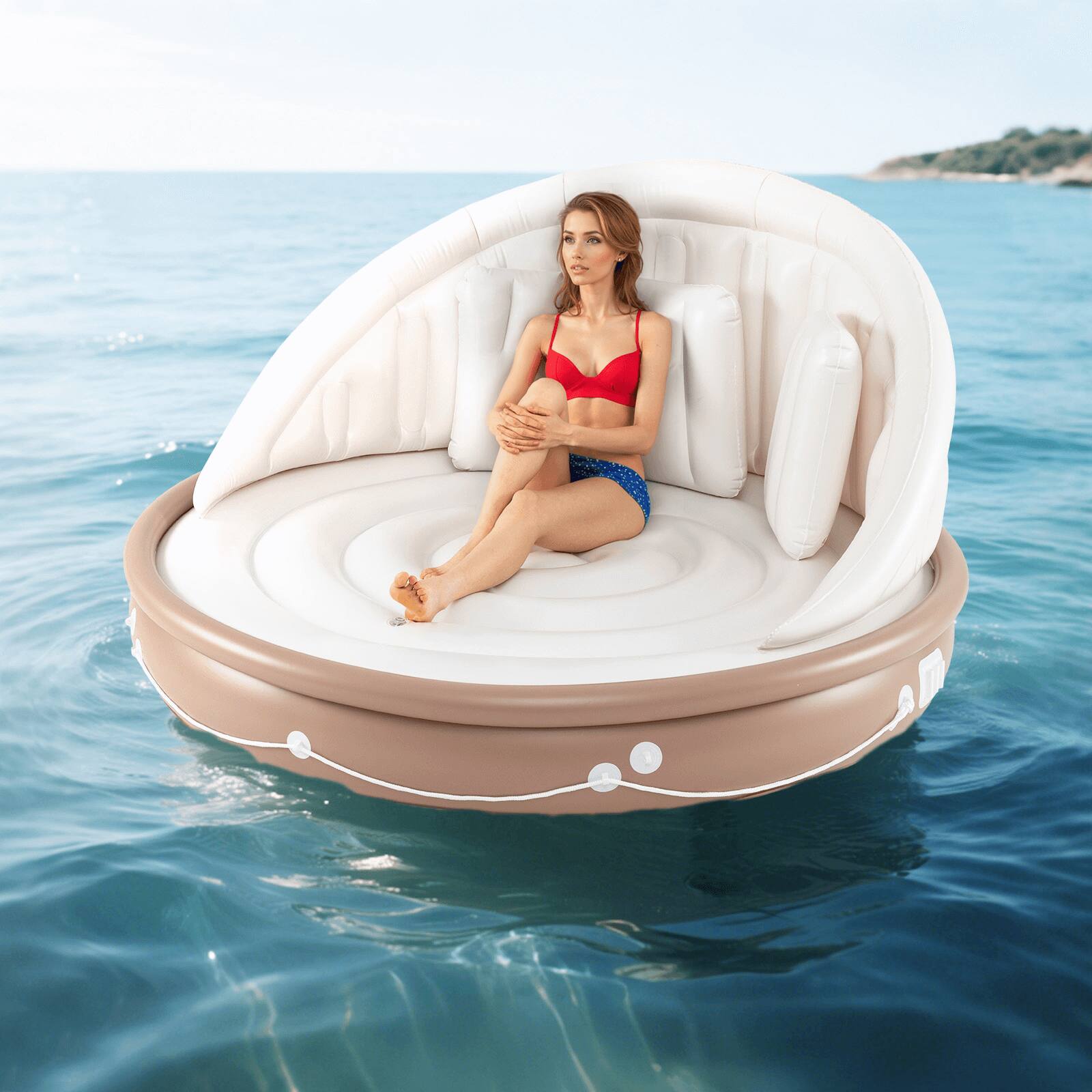 Alt View 3. Costway - Costway 73" Tanning Pool Lounger Float with Retractable & Removable Canopy SPF50+ - White + Brown + Silver.