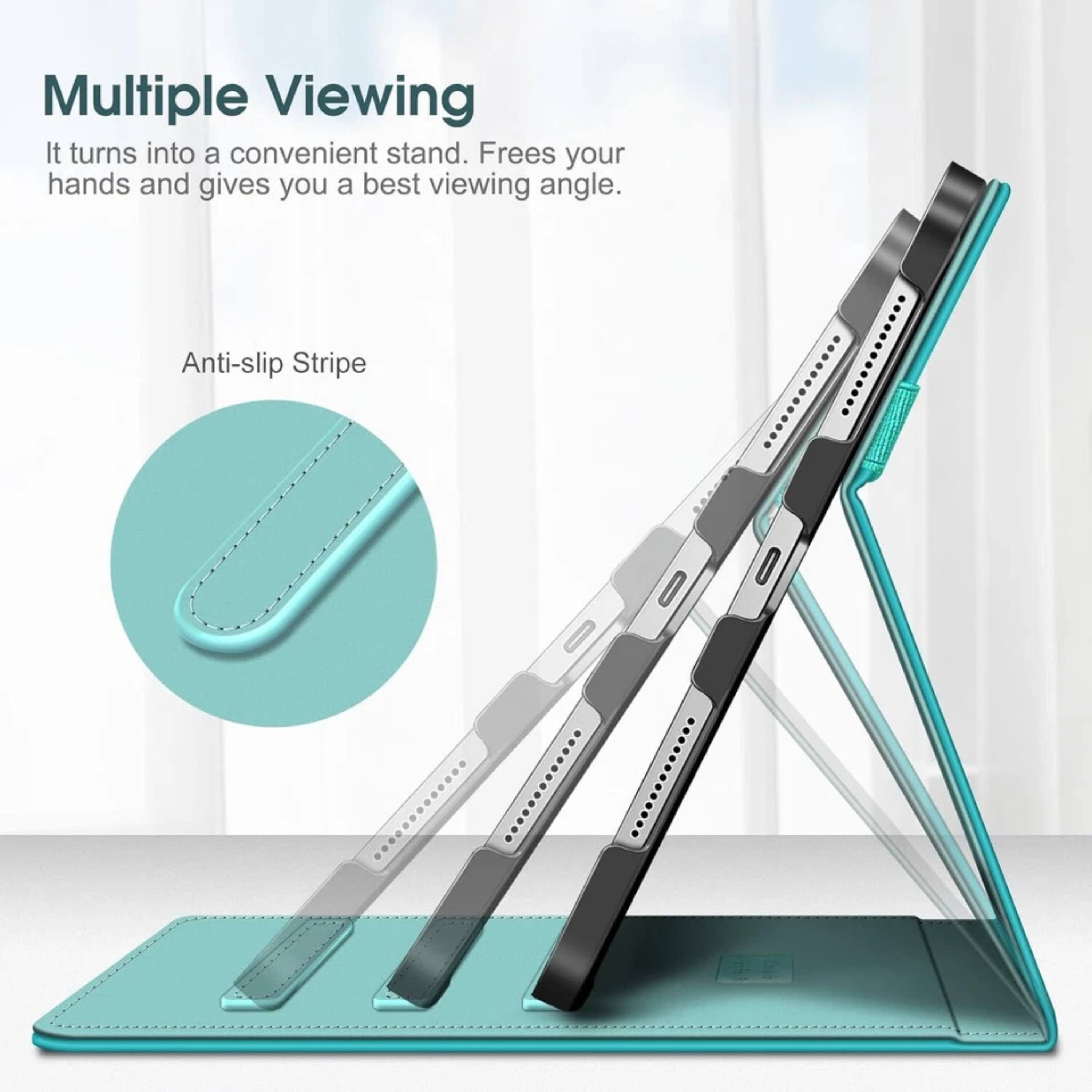 Multiple Viewing  
It turns into a convenient stand. Frees your hands and gives you a best viewing angle.  

Anti-slip Stripe