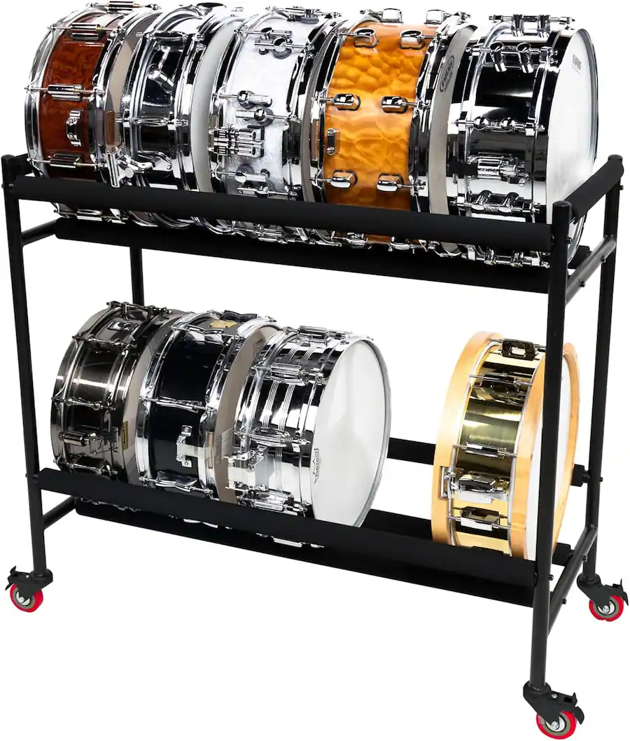 Aluminium Rack Lock Gator Two Tier Snare Drum Storage Rack with Locking Casters and Foam ...