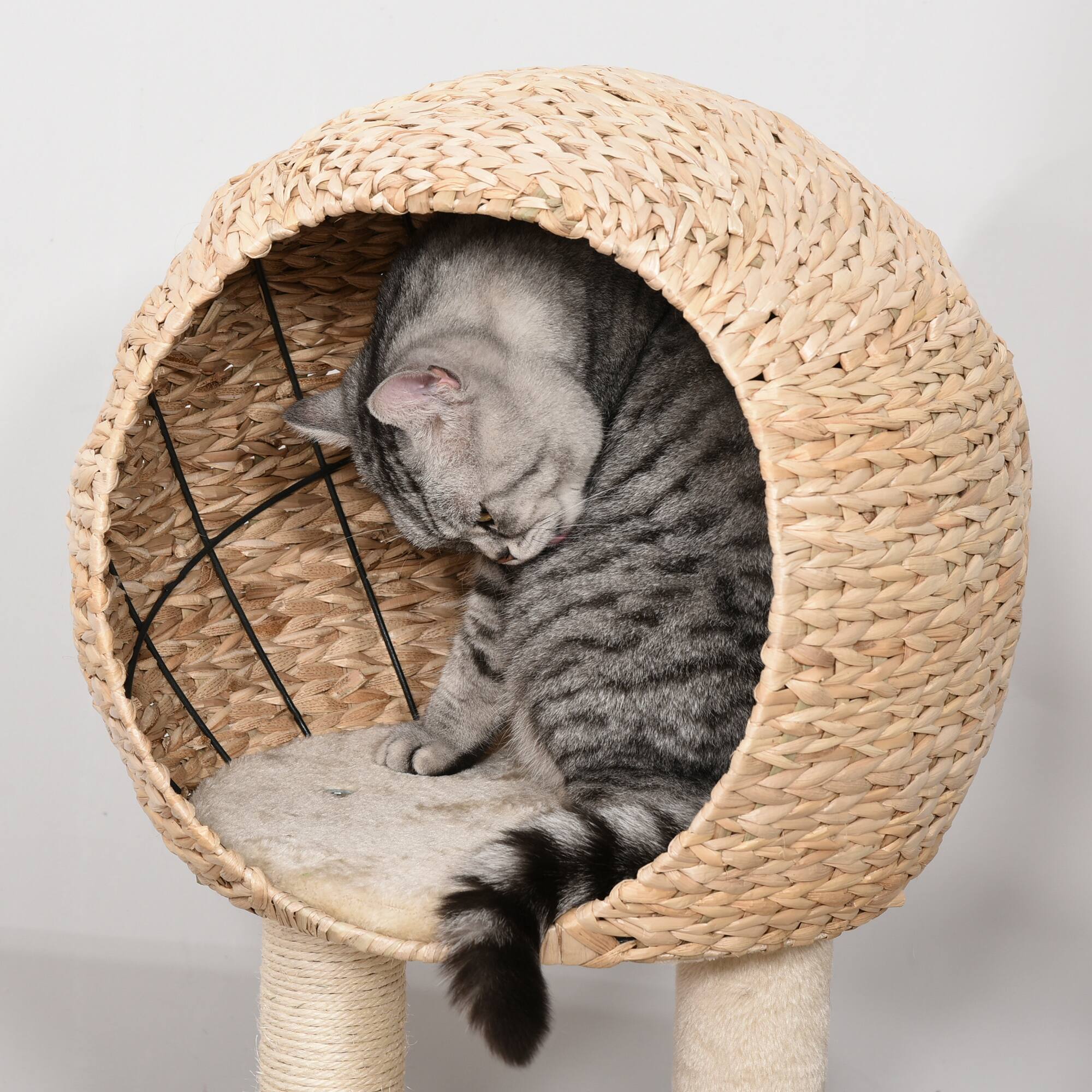 Alt View 4. Pawhut - PawHut Cat Tree with Sisal Scratching Post Condo and Hanging Rope 39" H, Beige - Beige.