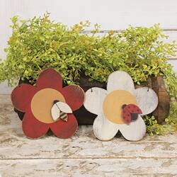 Back. BreeBe - *Distressed Wooden Flower & Bug Ornament 2 Asstd. - M.