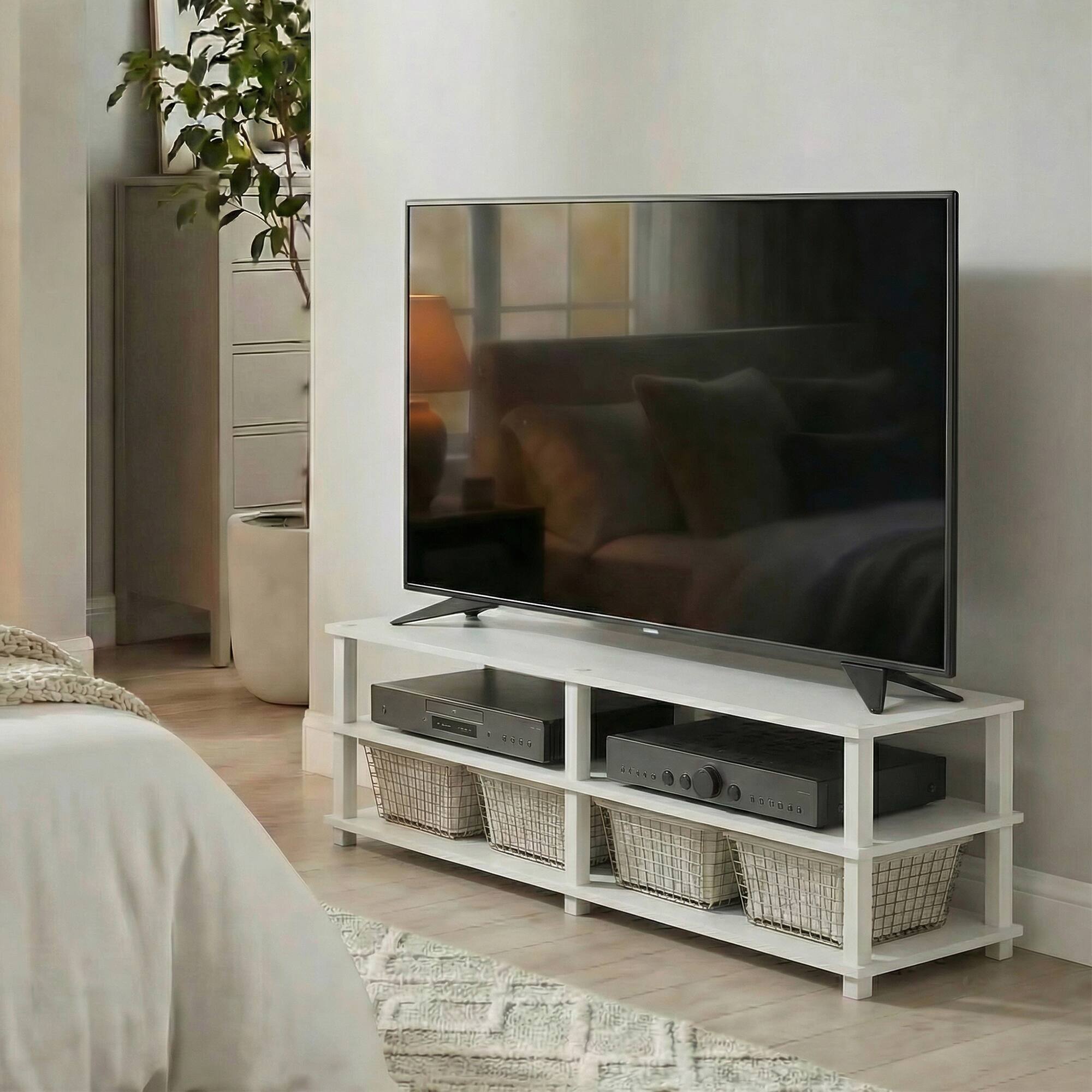 Alt View 2. Furinno - TURN-S-TUBE Toolless Assembly TV Stand, 3-Tier Open Frame Design Entertainment Center, TV Console for TV up to 46 Inch - White/White.