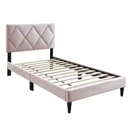 Manhattan Lane - Lilian Full Bed, Tufted Light Pink Velvet Upholstery, Diamond Stitch - Pink, Black