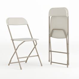 Emma + Oliver - Set of 2 Stackable Folding Plastic Chairs - 650 LB Weight Capacity - Beige