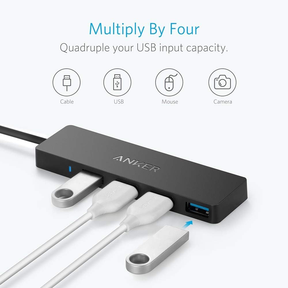Multiply By Four, Quadruple your USB input capacity. Cable, USB, Mouse, Camera, ANKER