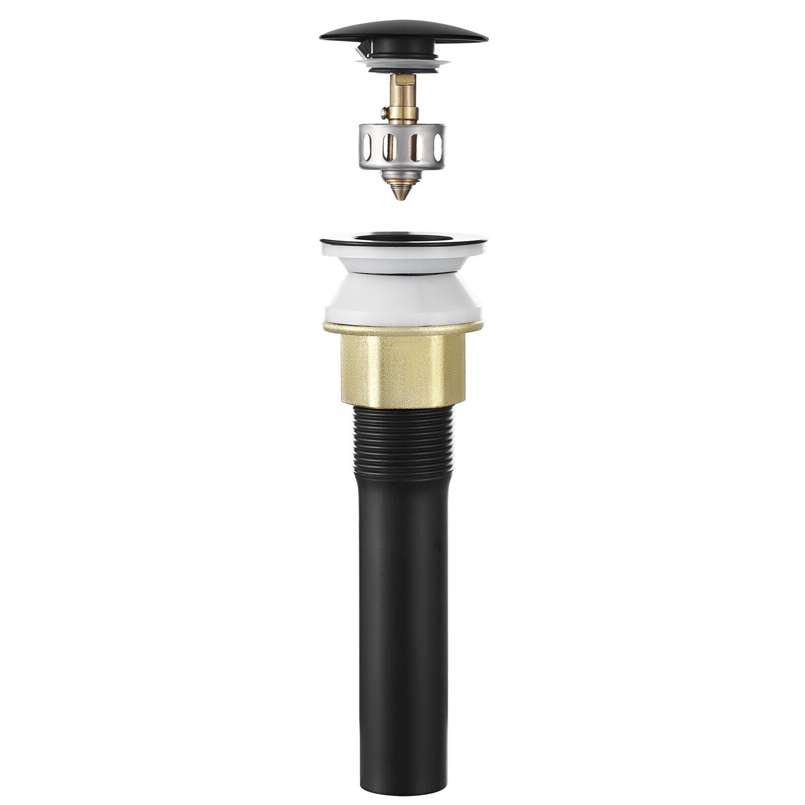 Alt View 5. VEVOR - Bathroom Sink Drain with Overflow, Brass and 304 Stainless Steel Pop Up Drains, Anti-Clogging Vessel Sink Drain Strainer - Matte Black.