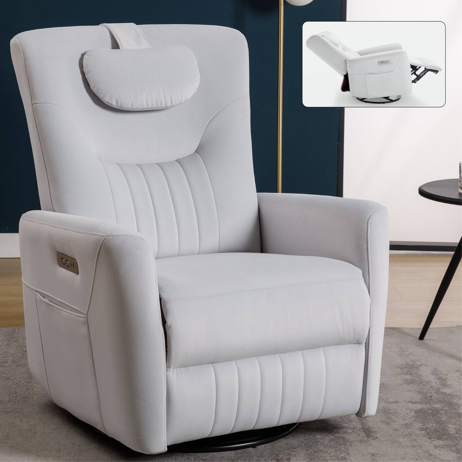 Alt View 2. Boyel Living - Swivel and Rocker Power Recliner Chair Heavy Duty Motion Mechanism with USB and Type-C Ports - Light Beige.