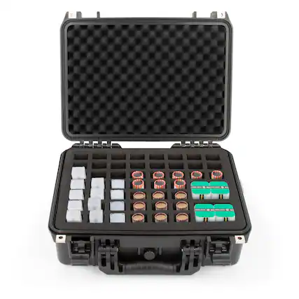 Front. CASEMATIX - Coin Tube Box Case Holds 56 Rolls, Waterproof Airtight Lockable Hard Shell Organizer for Quarters, Silver Eagle and More - Black.