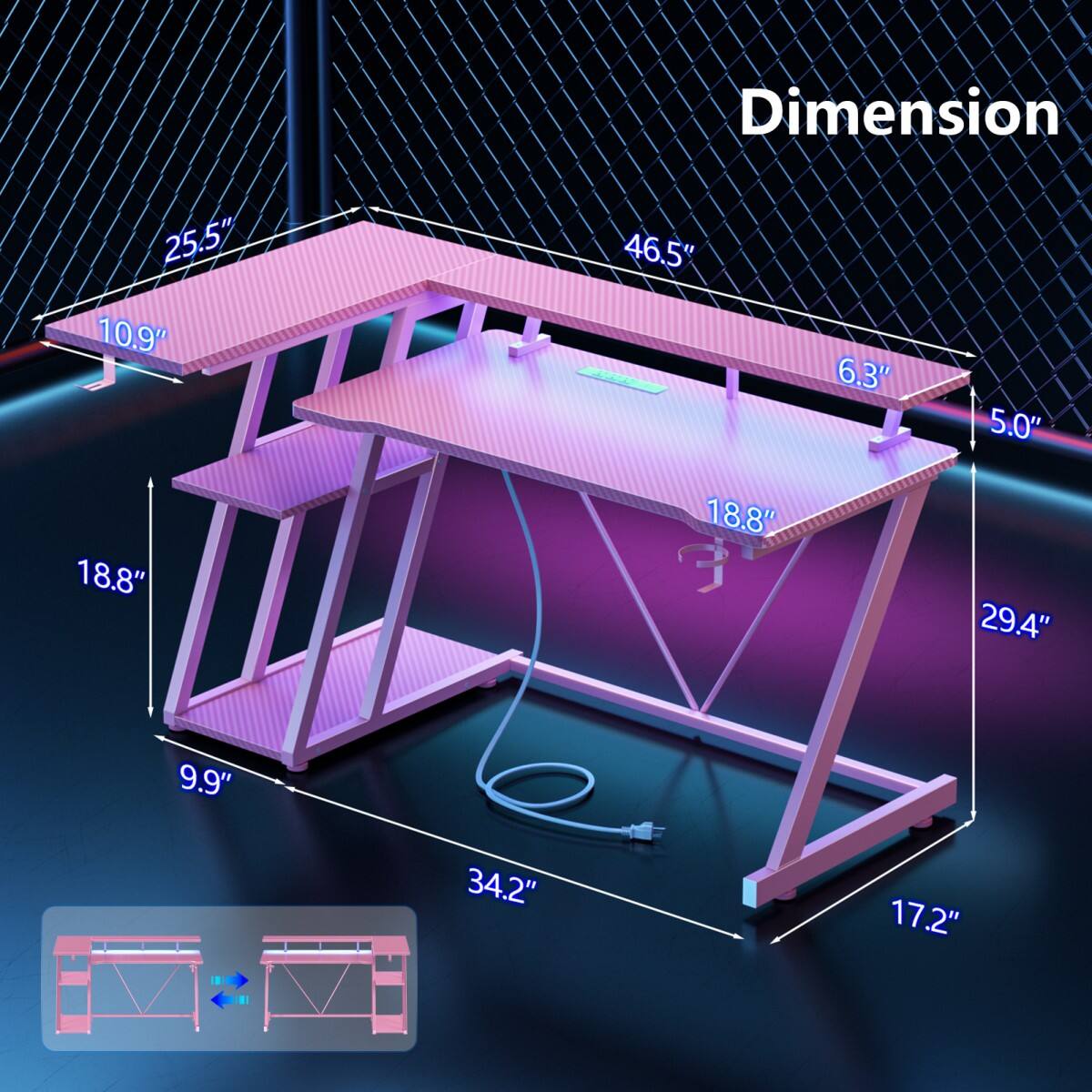 Dimension  
25.5" 10.9" 18.8"  
46.5" 18.8"  
6.3"  
5.0" 29.4"  
9.9"  
34.2"  
17.2"