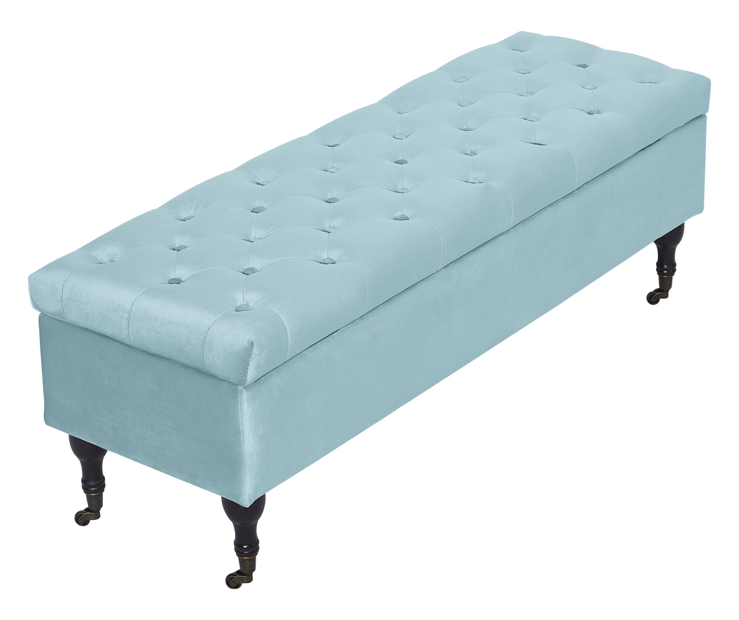 Elle Decor Vintage Collette Velvet Storage Bench Vintage Blue Velvet ...