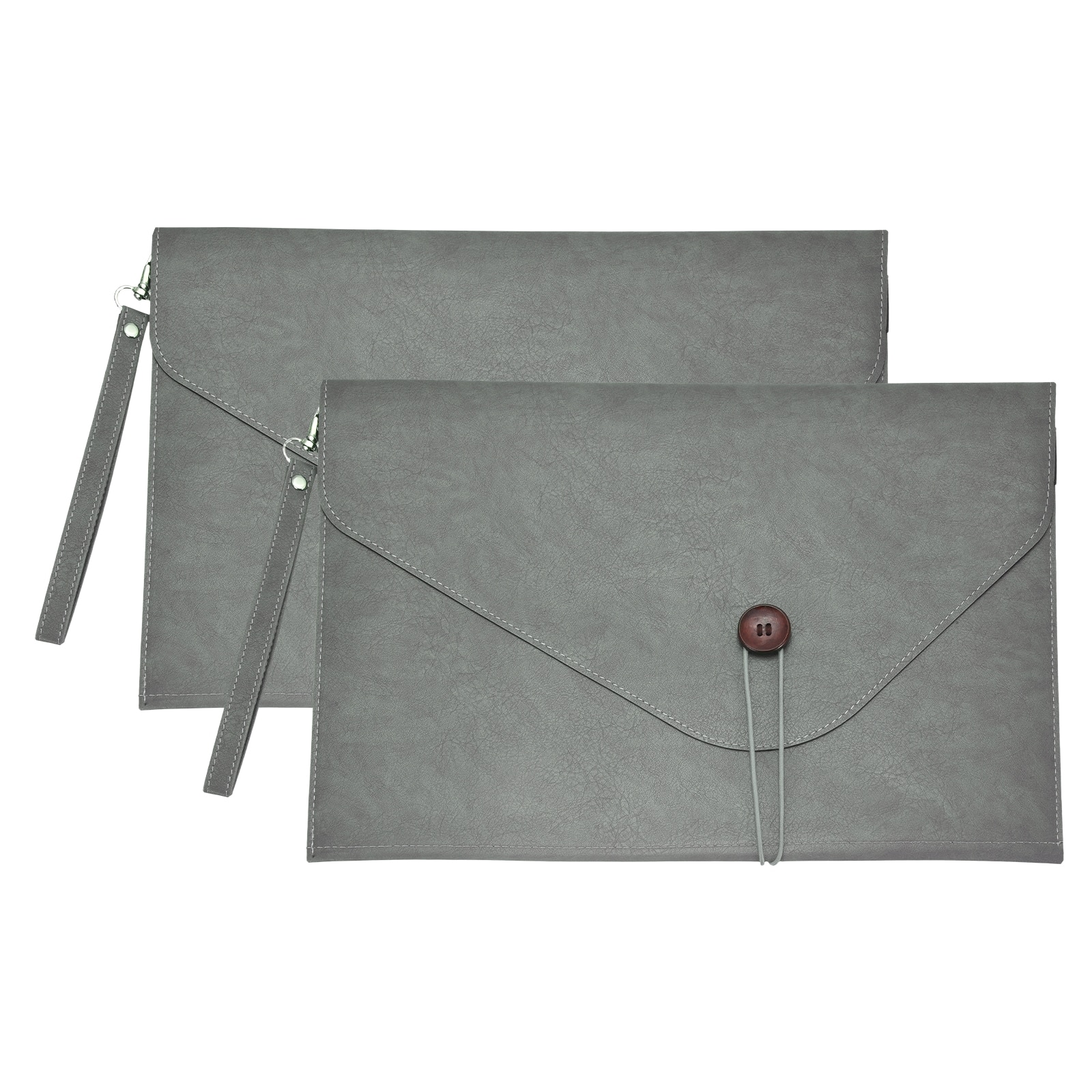 Unique Bargains - 2pcs Leather Folder, 14x10" Leather Document Holder PU Pouch Bag Portfolio Organizer Waterproof for Travel Men - Gray
