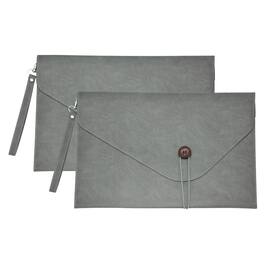 Unique Bargains - 2pcs Leather Folder, 14x10" Leather Document Holder PU Pouch Bag Portfolio Organizer Waterproof for Travel Men - Gray