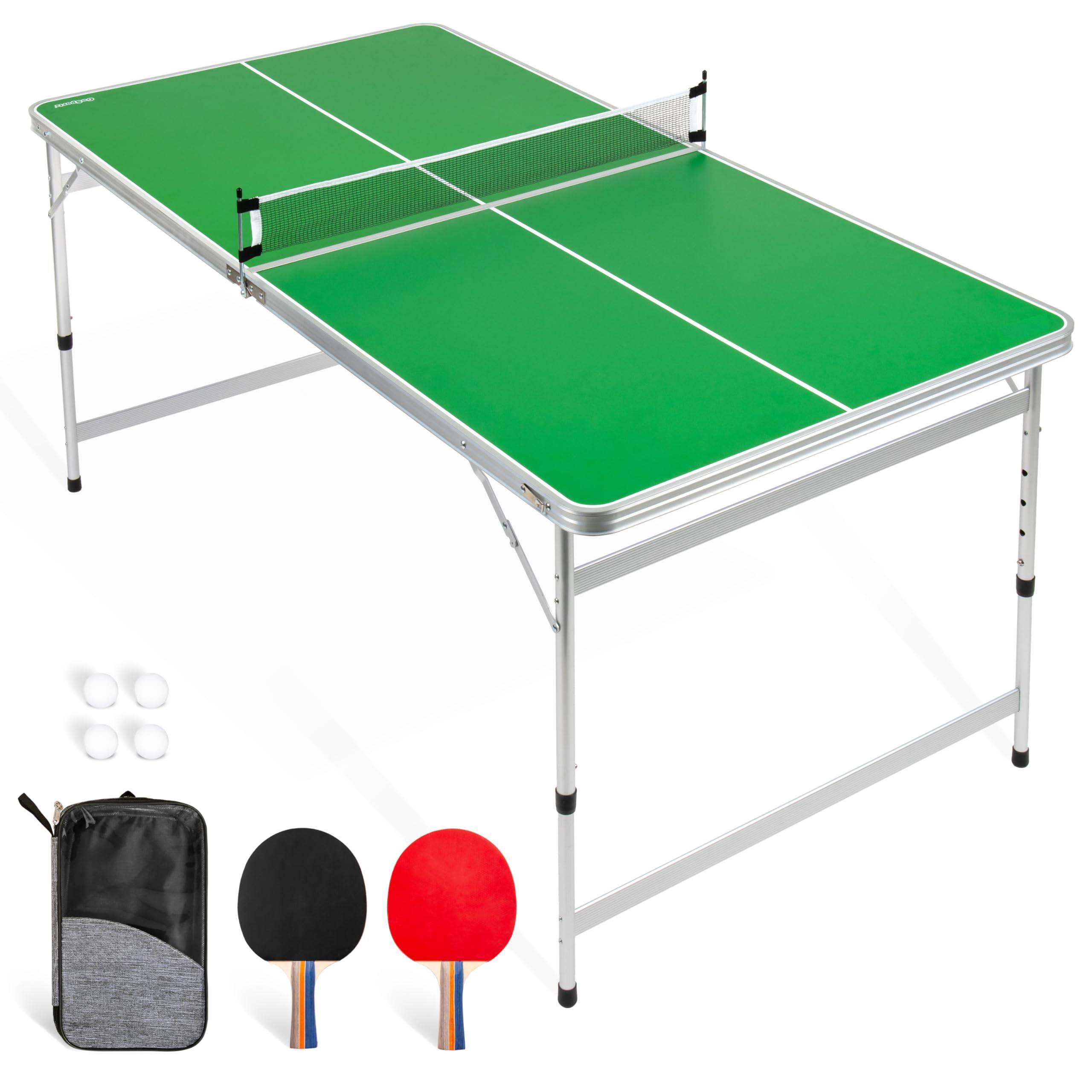 JETRANSPORT - 6 X 3 Ft Mid-size Table Tennis Set With Adjustable Height - Green Or Blue 6 x 3 FT TABLE: Midsize table is - 6 x 3 ft Green