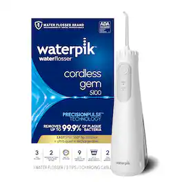 Waterpik - Cordless Gem 5100 Rechargeable Water Flosser, 2 Settings, Easy Spin Tip Rotation, ADA Accepted - White