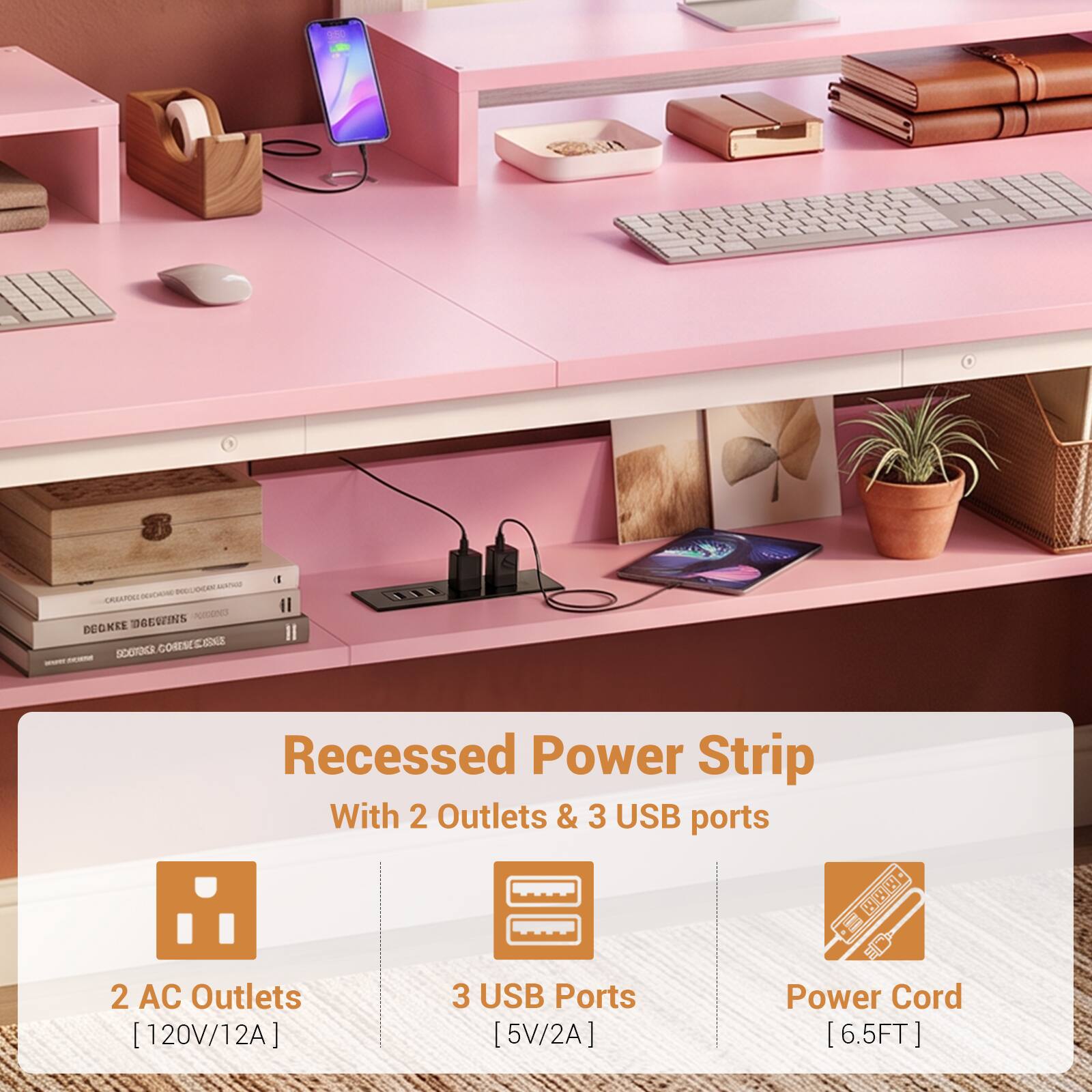 Aheaplus 71 Inch Extra Long Computer Desk with Charging Station, Large ...