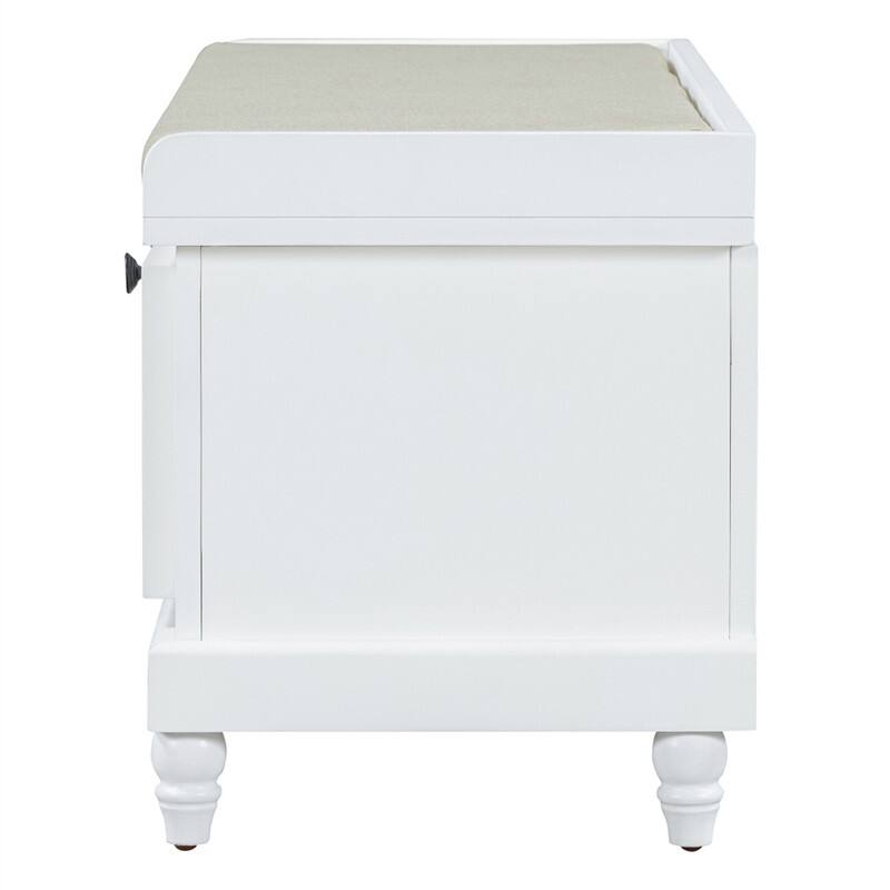 Alt View 8. HTUTWOO - Shoe Storage Bench for Living Room Entryway Hallways - Bench with Cushion and Three Drawers, Fluted Entryway Bench - White.
