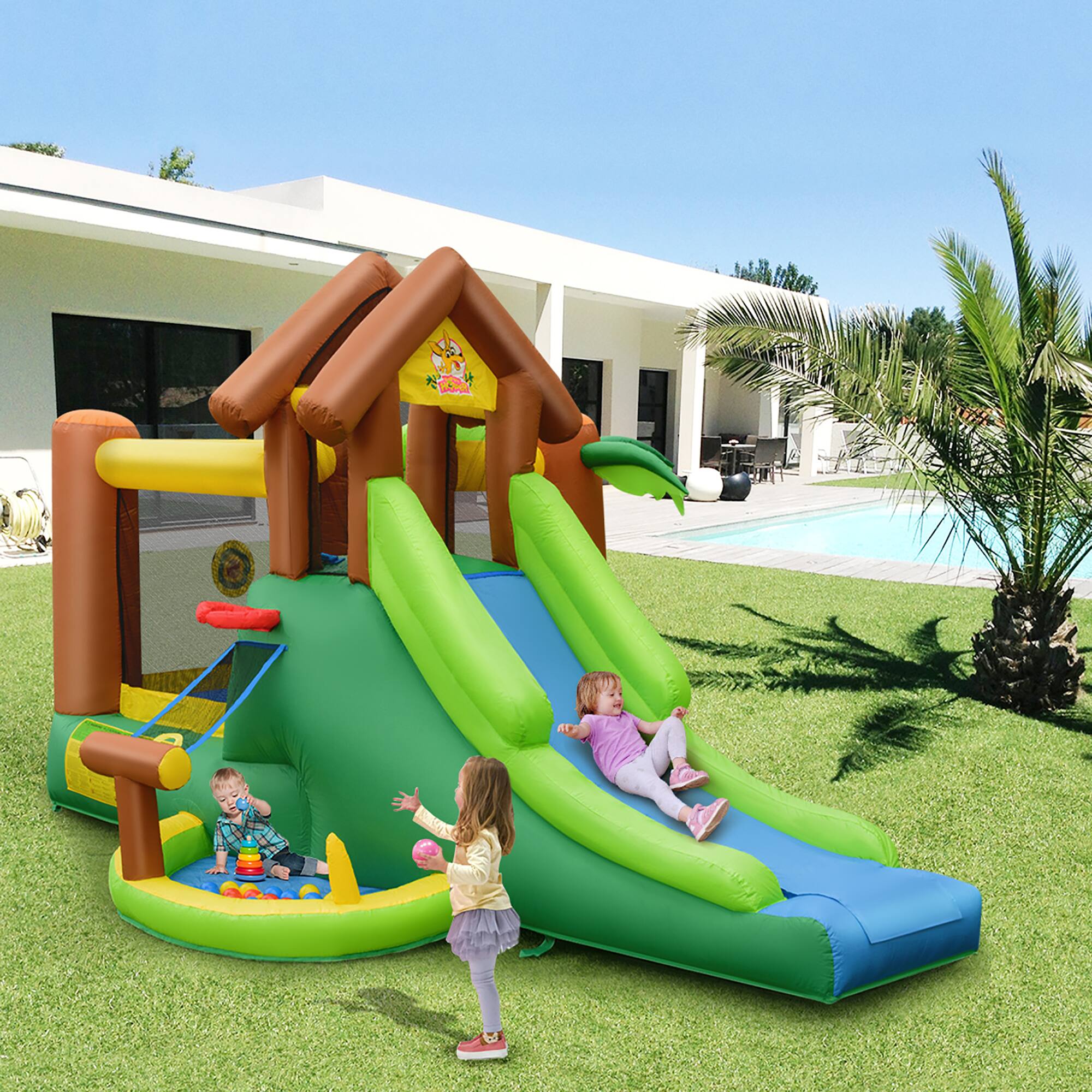 Alt View 3. Costway - Costway Inflatable Jungle Bounce House Kids Dual Slide Jumping Castle Bouncer - Multicolour.