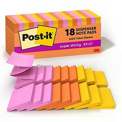 Post-it  
18 Dispenser Note Pads  
1620 Total Sheets  
Super Sticky 2X  
3M