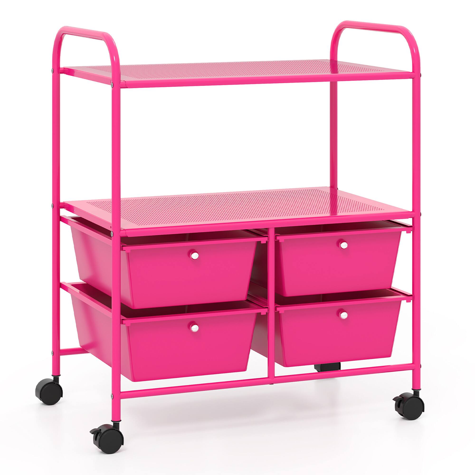 Alt View 9. Gymax - Gymax Rolling Storage Cart w/4 Drawers & 2 Shelves Multipurpose Plastic Trolley on Pink - Hot Pink.