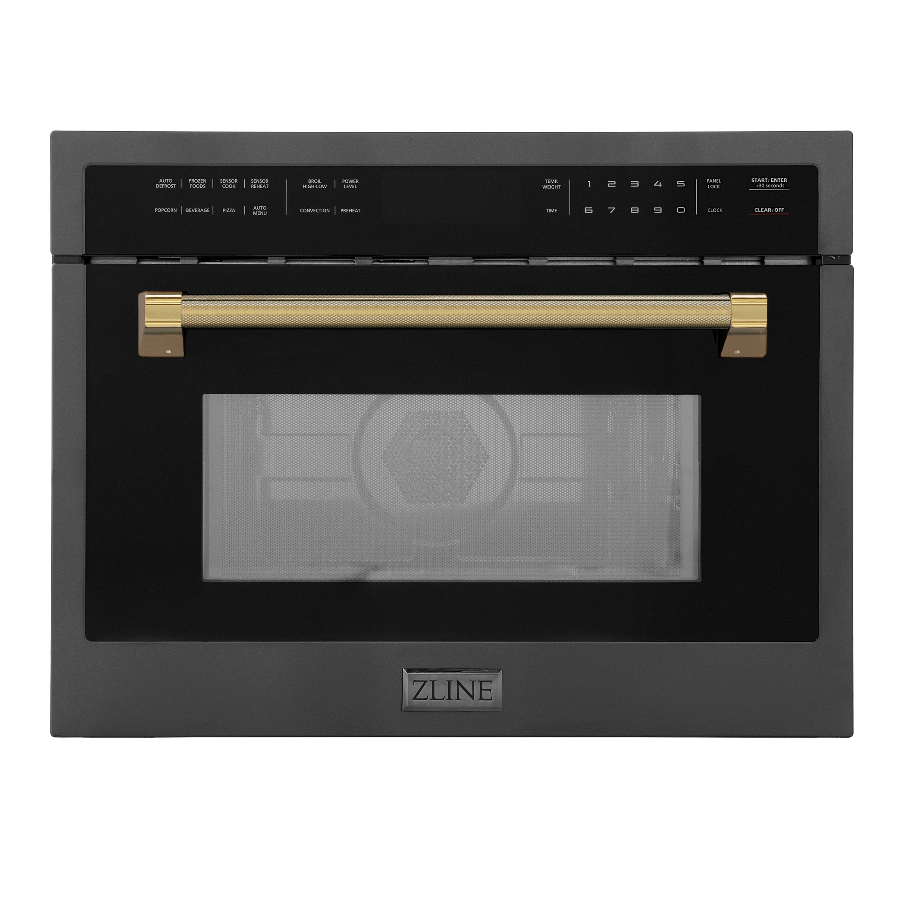 ZLINE - Autograph 24 in. 1.6 cu ft. Built-in Convection Microwave Oven and Polished Gold Helix Handle - Black Stainless Steel
