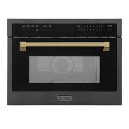 ZLINE - Autograph 24 in. 1.6 cu ft. Built-in Convection Microwave Oven and Polished Gold Helix Handle - Black Stainless Steel