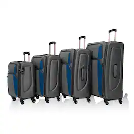 BreeBe - SoftshellLuggage Expandable 4 Piece Set Suitcase Softside Lightweight Luggage Travel Set - Blue-gray