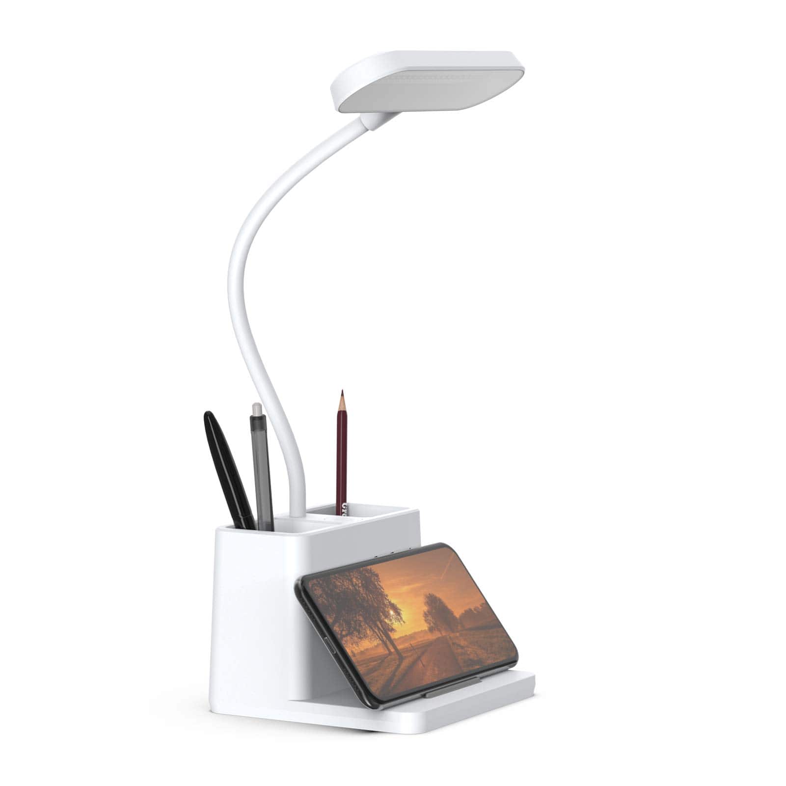 Reds Spade - AXX Rechargeable Desk Lamp Home Office Bedroom Study Table Light Kids Teens LED Pen Holder Mini Small - White