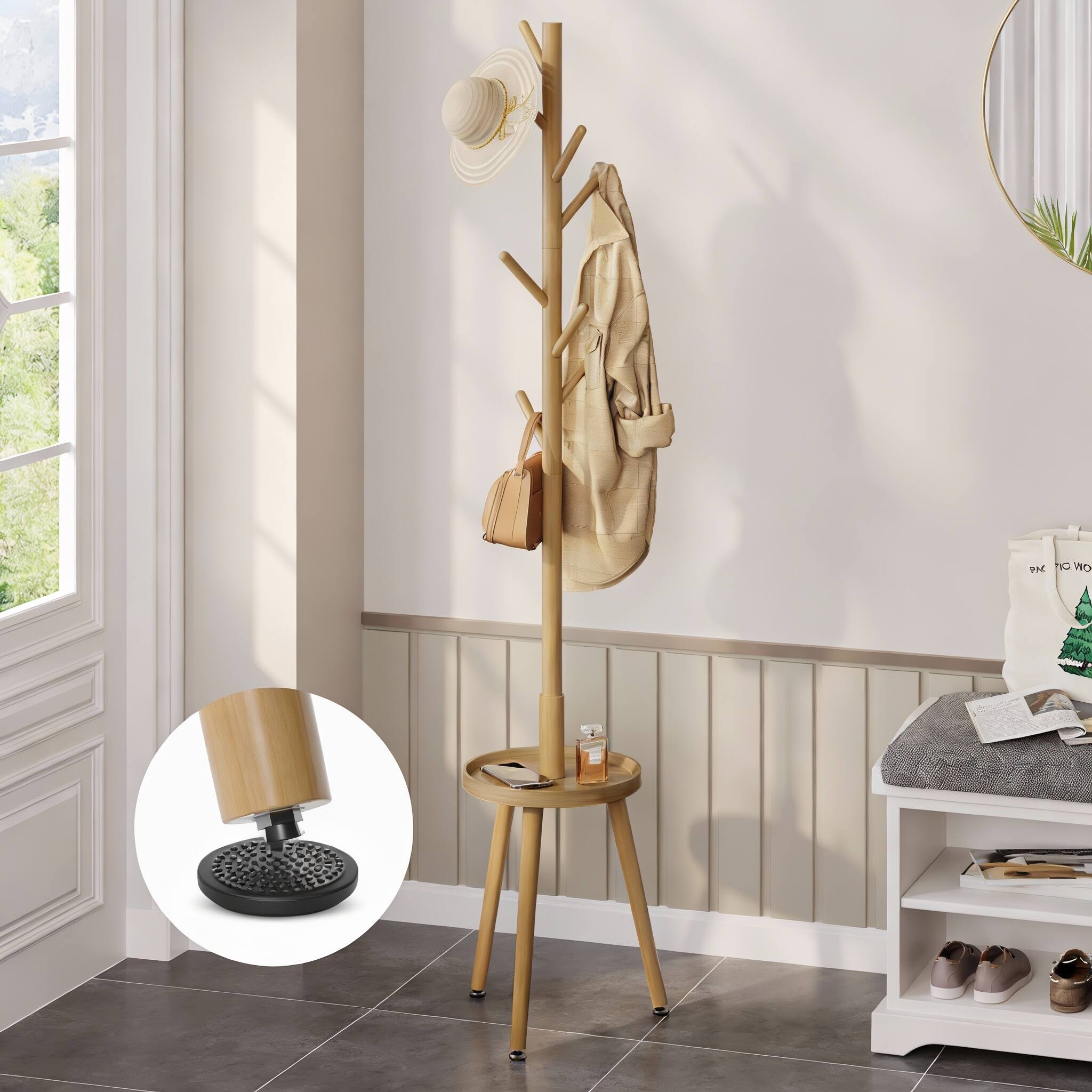 Alt View 1. Frangdom - Solid Wood Coat Rack 8 Hooks Tray 4 Heights Anti-Tip - Black 13"D x 13"W x 74"H.