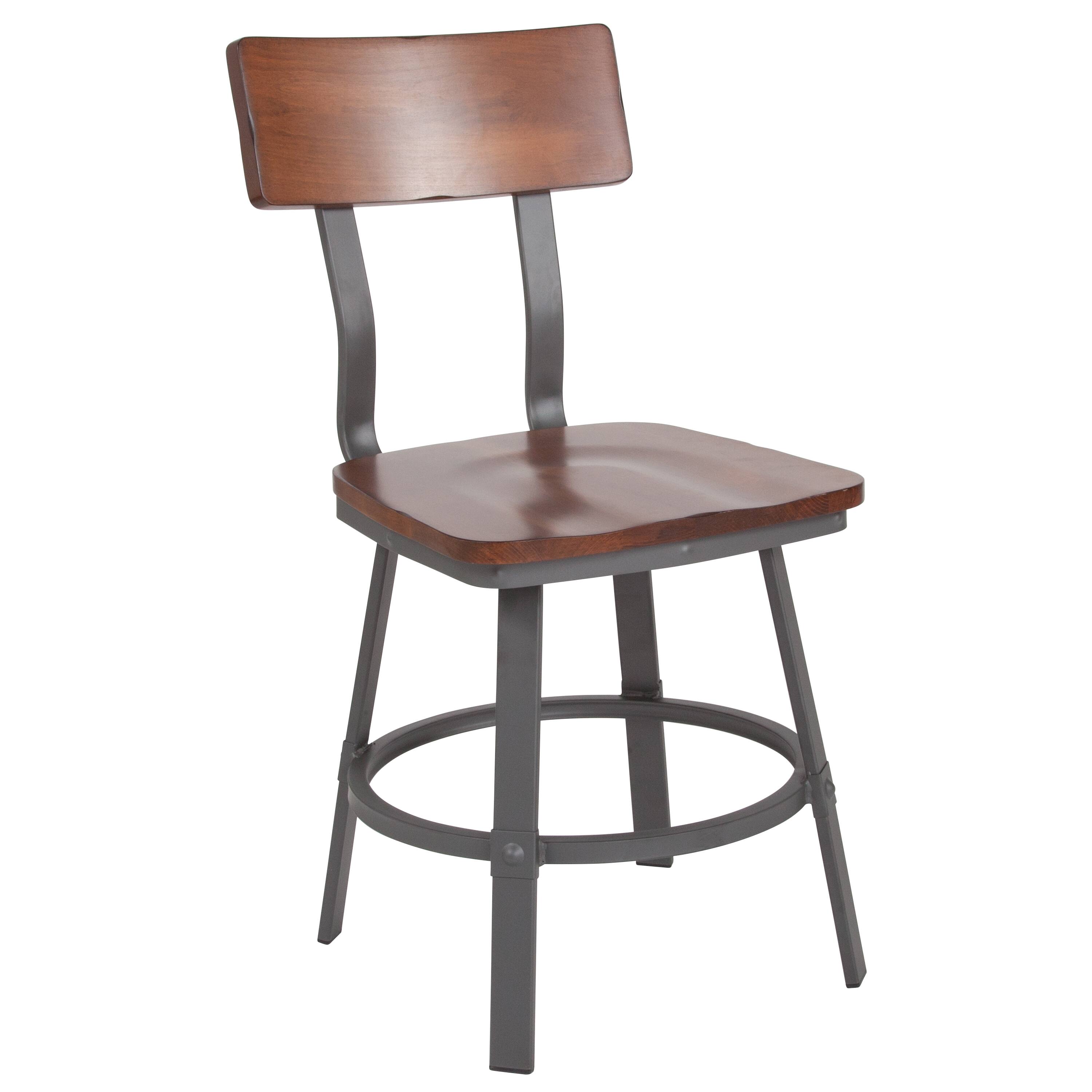 Front. Emma + Oliver - Restaurant Chair with Wood Seat & Back and Powder Coat Frame - Rustic Walnut.