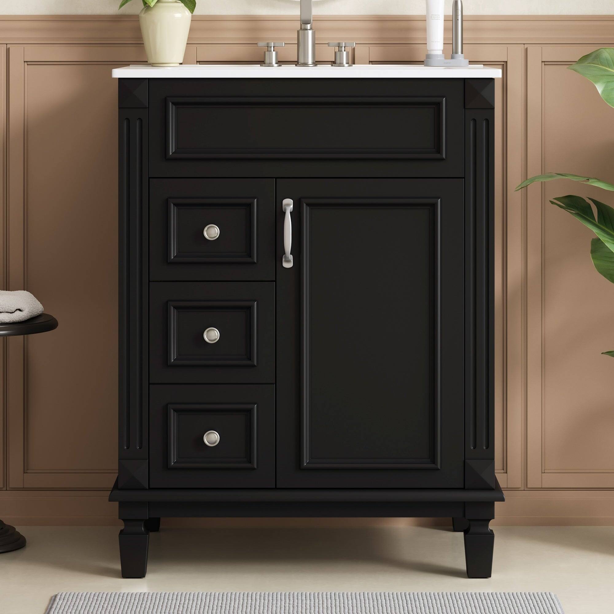 Alt View 4. Boyel Living - 24 Inch French Style Bathroom Vanity with Ceramic Sink and Drawers Black - Black.