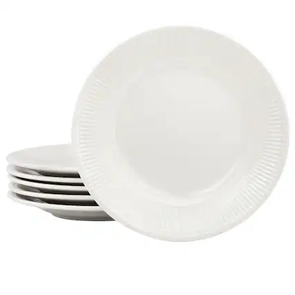 Front. Elama - Elama Gretel 6 Piece Round Stoneware Salad Plate Set in White - White.