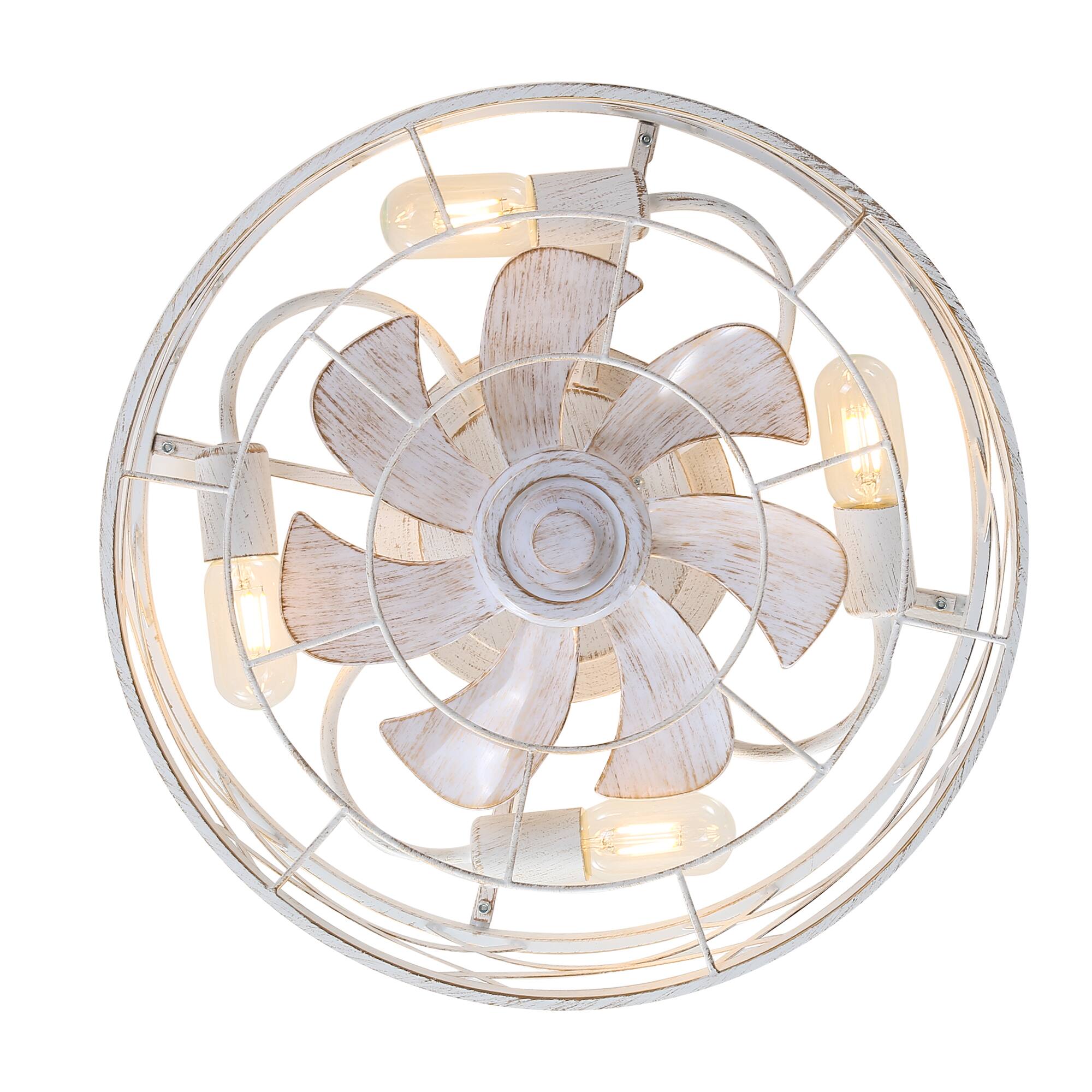 Alt View 8. Breezary - 18-Inch Flush Mount Caged Ceiling Fan with 7 ABS Blades, DC Motor, 6-Speed Remote Control, Memory Function - Distressed White and Gold.