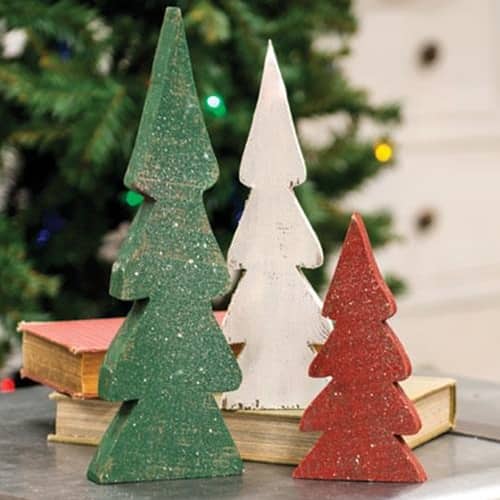 BreeBe - 3/Set Distressed Christmas Colors Wooden Trees - Multicolor