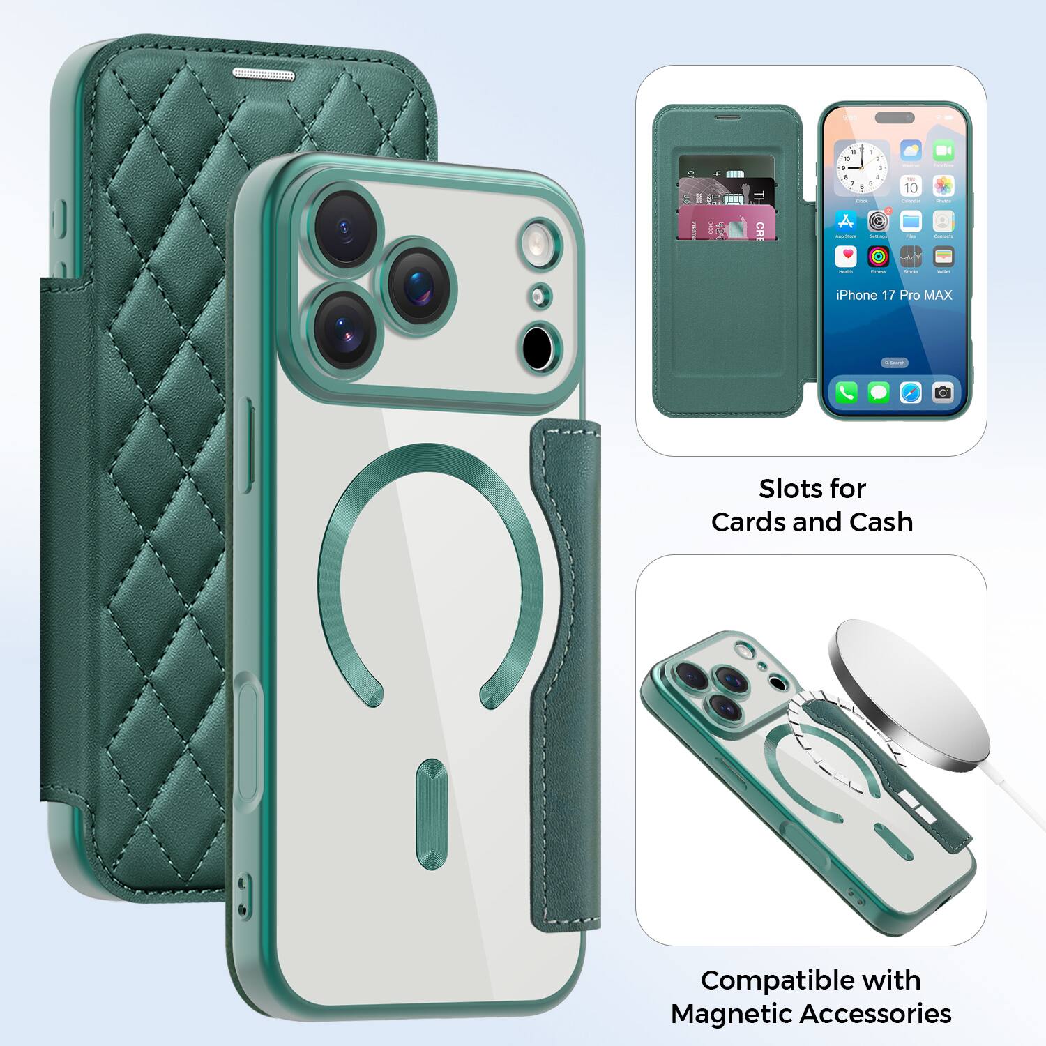 iPhone 17 Pro MAX Slots for Cards and Cash Compatible with Magnetic Accessories