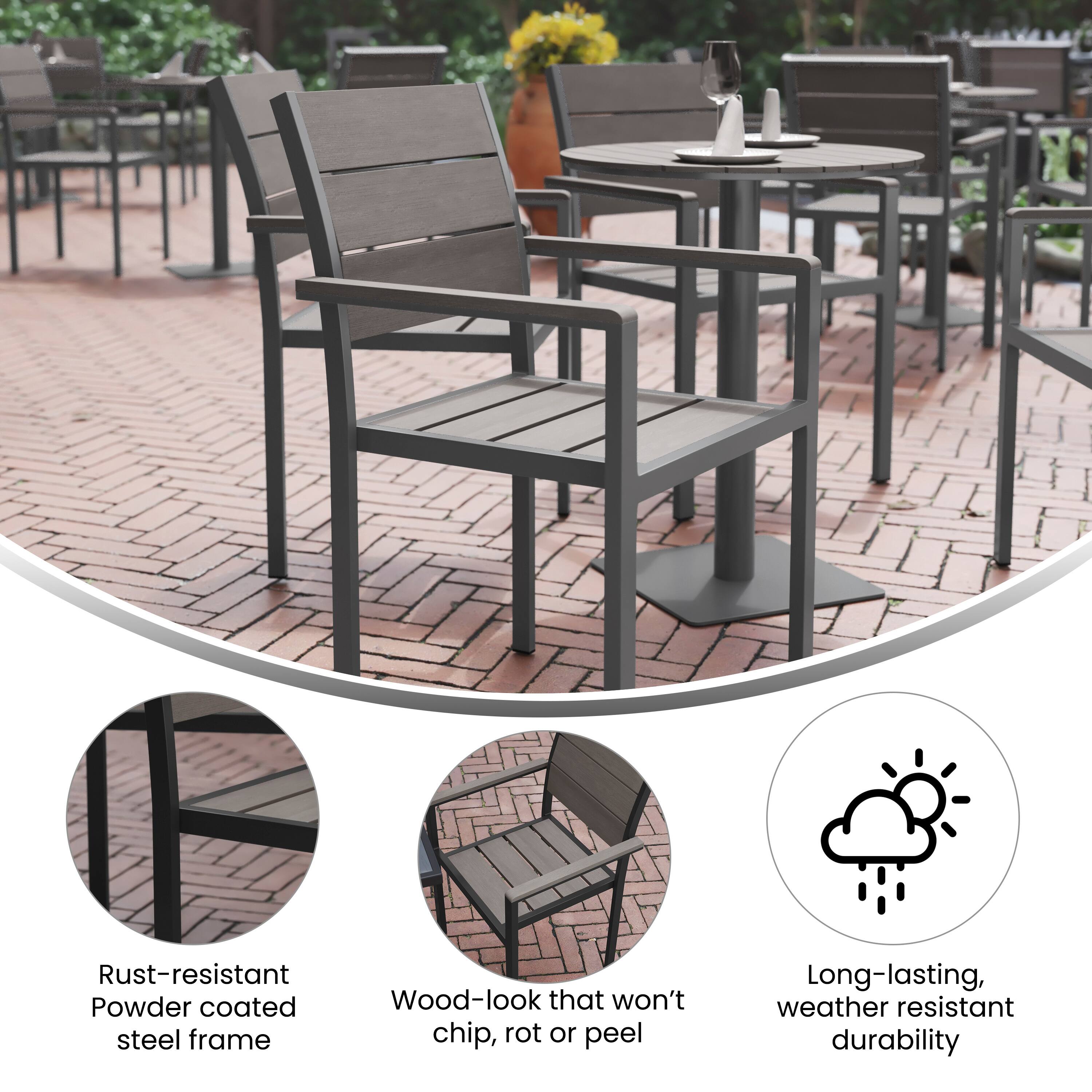 Rust-resistant Powder coated Wood-look that won't chip, rot or peel Long-lasting, weather resistant durability