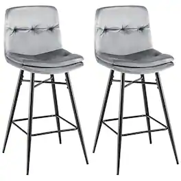 Ecooso - 2 Pieces 29 Inch Tufted Velvet Bar Stools with Footrest for Counter Dining - Gray