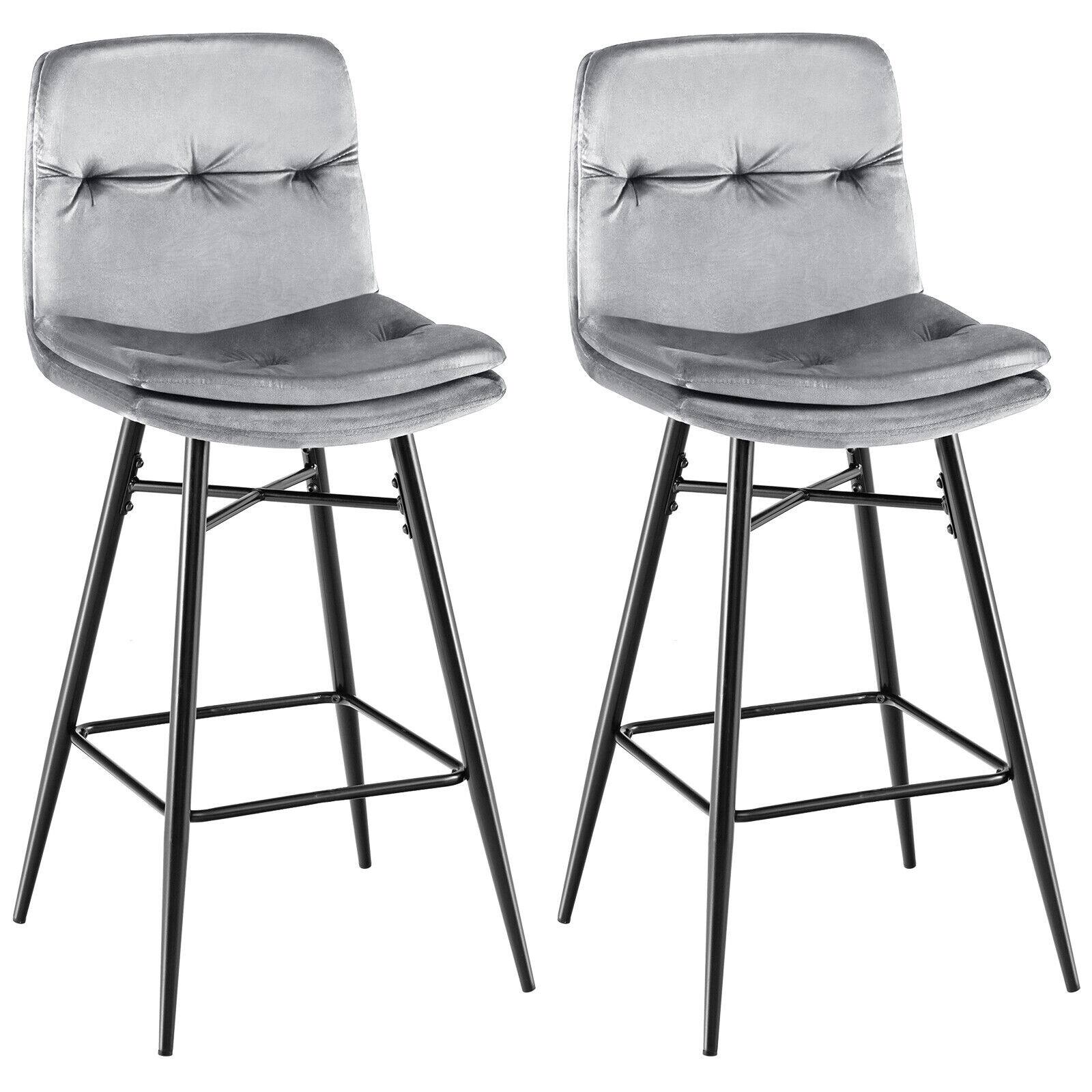 Ecooso - 2 Pieces 29 Inch Tufted Velvet Bar Stools with Footrest for Counter Dining - Gray