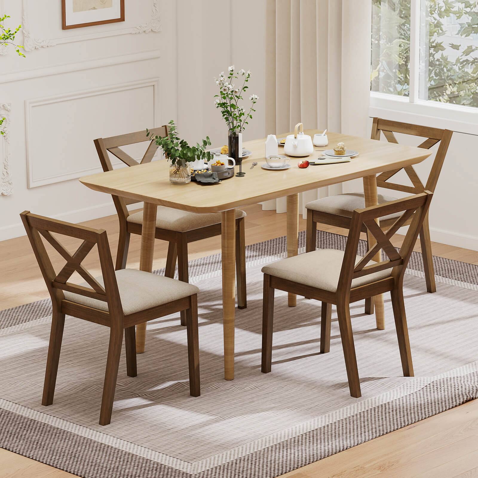 Alt View 3. Costway - Costway Dining Chair Set of 2 Upholstered Seat & Breathable X-shaped - Oak,Light Brown.