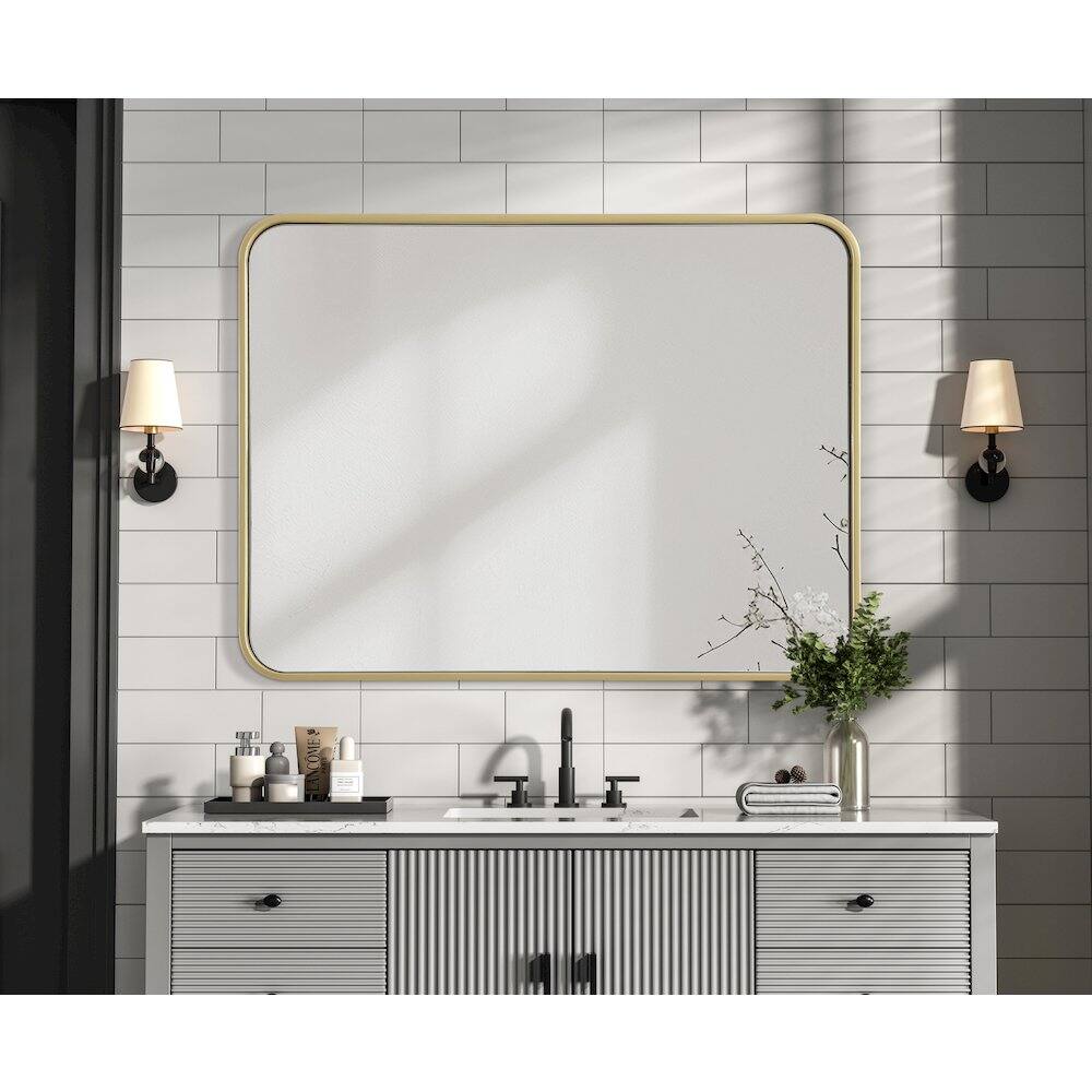 Alt View 3. Elegant Decor - Contour Metal Rectangle Mirror 24x32 in Brass - Brass.