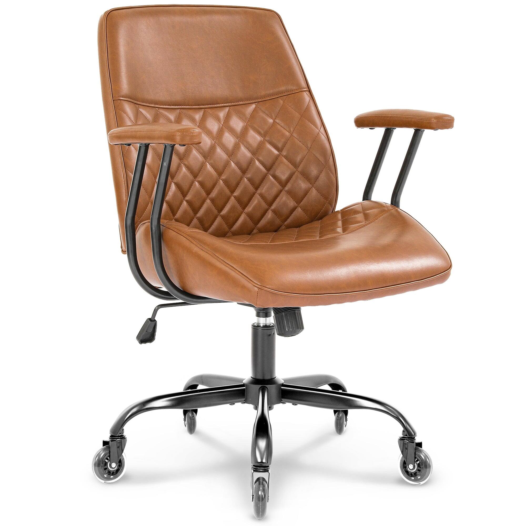Front. Neo Chair - Ergonomic Faux Leather Office Chair, Mid-Century Desk Chair, Tilting, Roller Blade Wheels - Ivory.