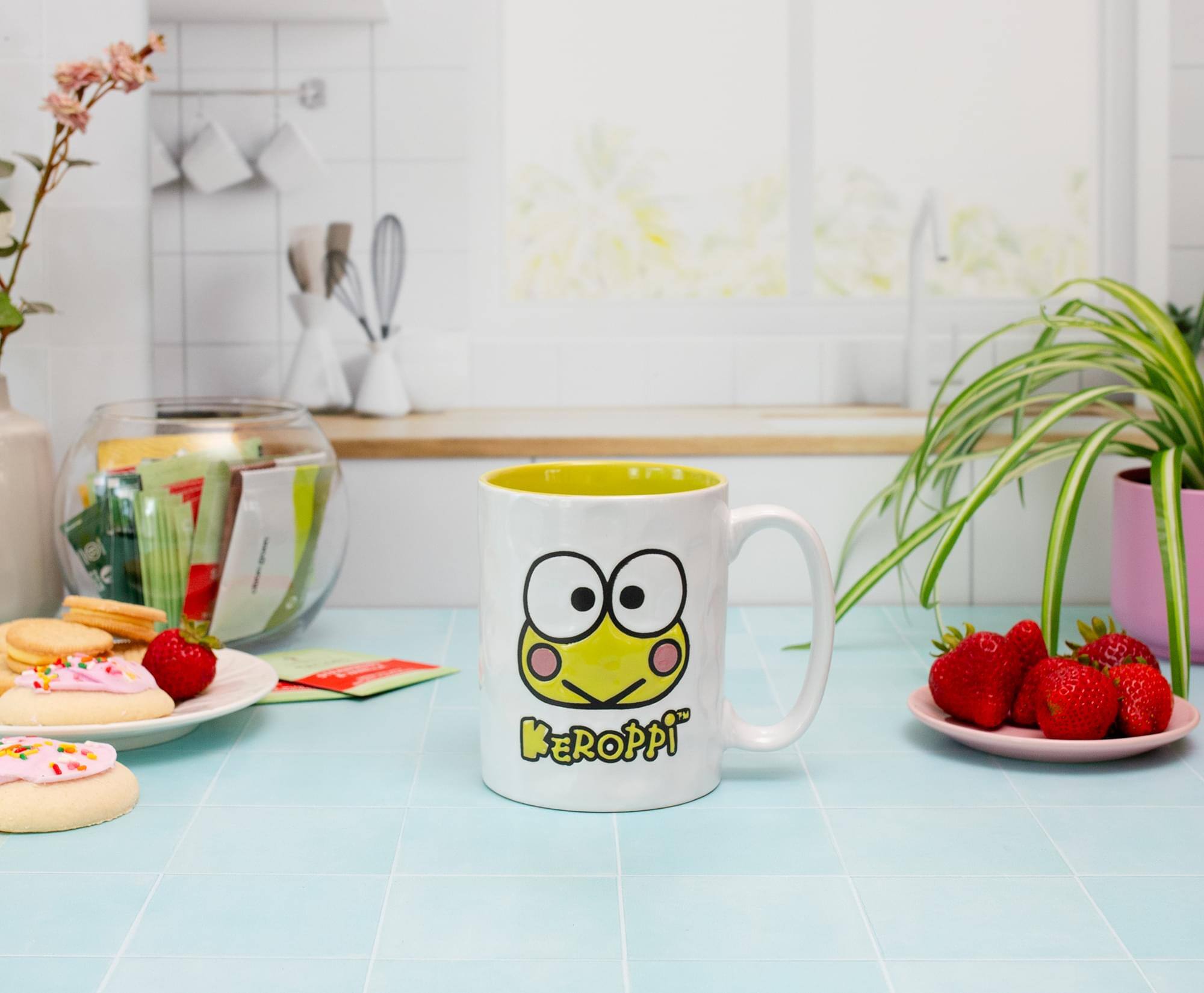 Alt View 10. Silver Buffalo - Sanrio Keroppi Face Wax-Resist Ceramic Pottery Mug | Holds 17 Ounces - White.