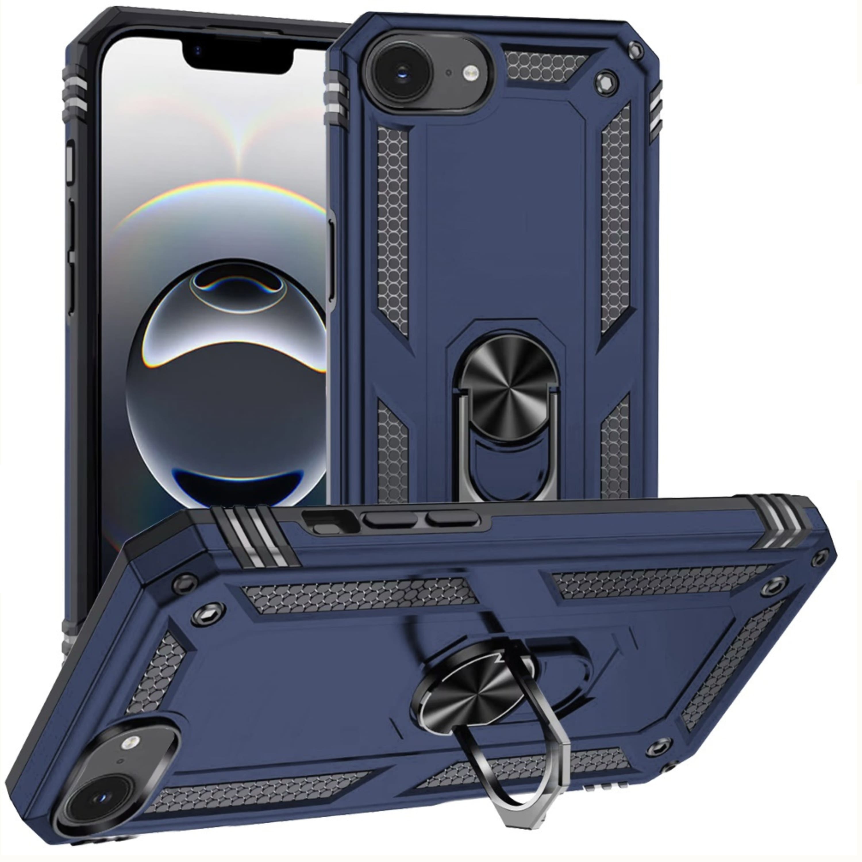 Kitcheniva - Ring Metal Kickstand Hybrid Case With Tempered Glass For iPhone 16e 17e - Blue price history on PriceWatchPro