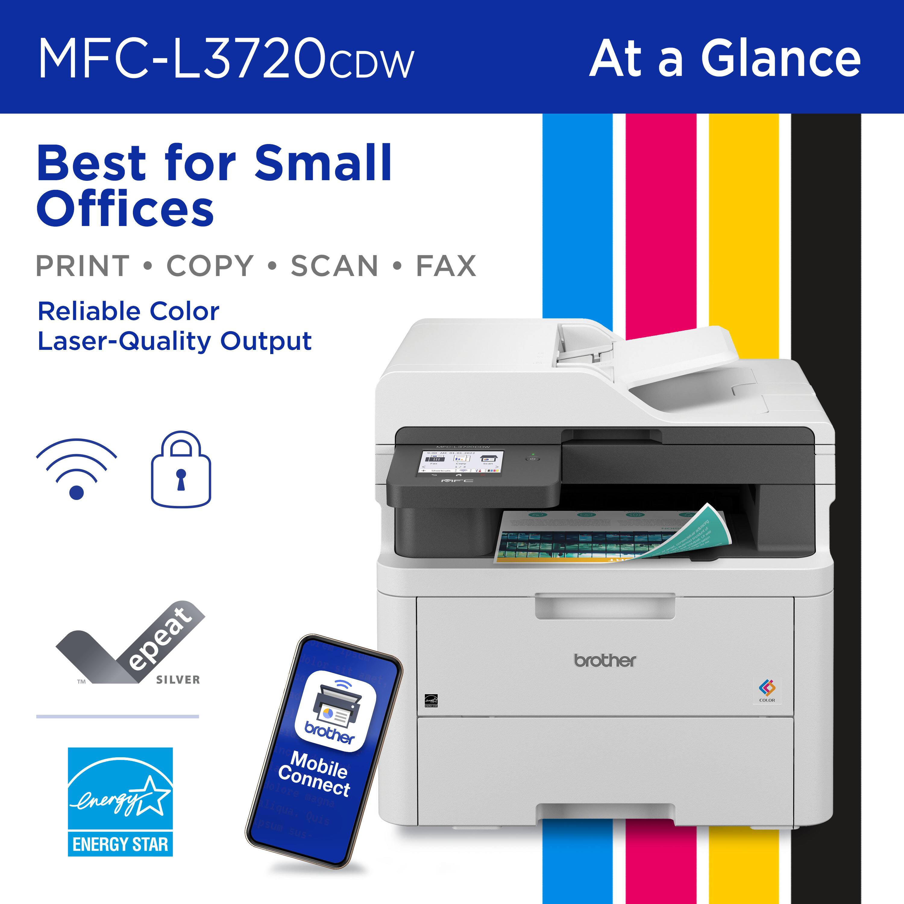 MFC-L3720CDW At a Glance Best for Small Offices PRINT COPY SCAN FAX Reliable Color Laser-Quality Output . epeat - SILVER energy ENERGY STAR brother Connect Mobile Tiqua. folore_hagna magna psun Quis sus- brother -