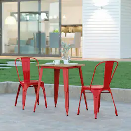 Emma + Oliver - Drew Indoor/Outdoor Dining Table, 23.75" Square All Weather Poly Resin Top with Steel Base - Brown Top/Red Frame