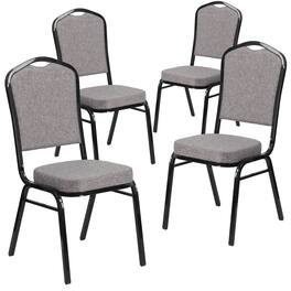 Emma + Oliver - 4 Pack Crown Back Stacking Banquet Chair - Gray Fabric/Black Frame