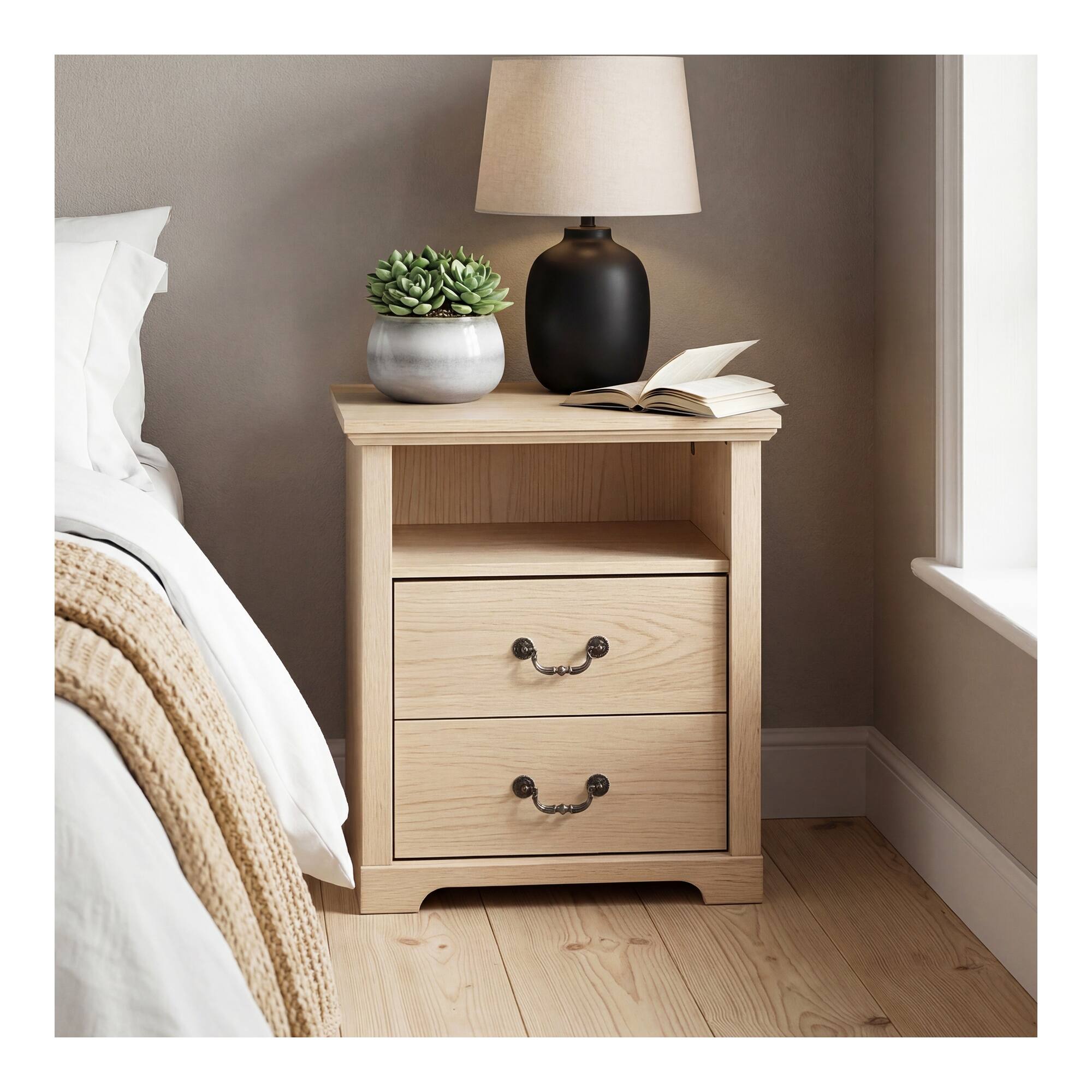 Alt View 2. Boyel Living - 2-Drawer Nightstand with Open Storage Shelf - Natural.