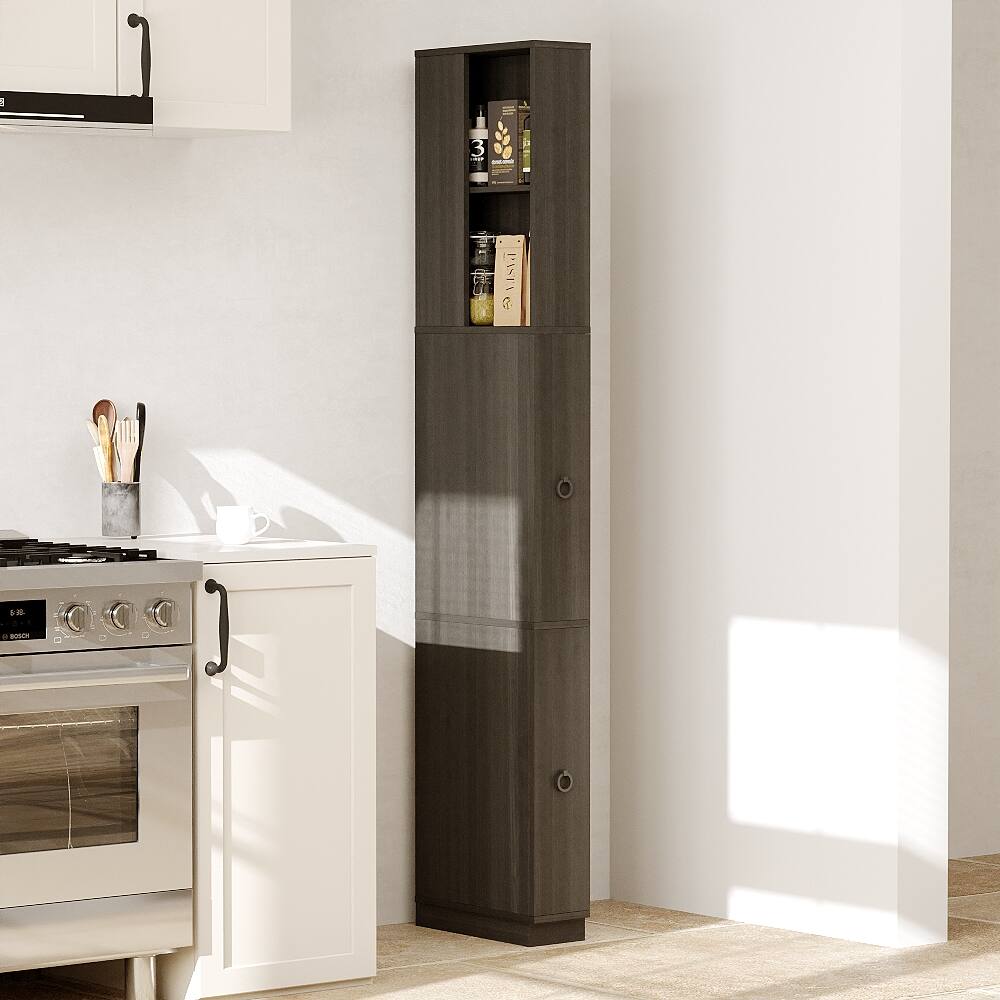 Alt View 8. Famapy - Slim Tall Storage Cabinet with Dark Gray Wood Grain, Narrow Floor Cabinet for Bathroom, Bedroom or Closet Organization - Black.