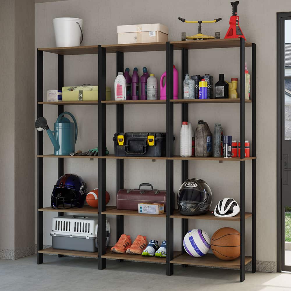Madesa - Garage Storage Rack with 15 Open Shelves 70"L Multiuse Modular Organization Cabinet for Tools - Black/Brown - Brown/Black