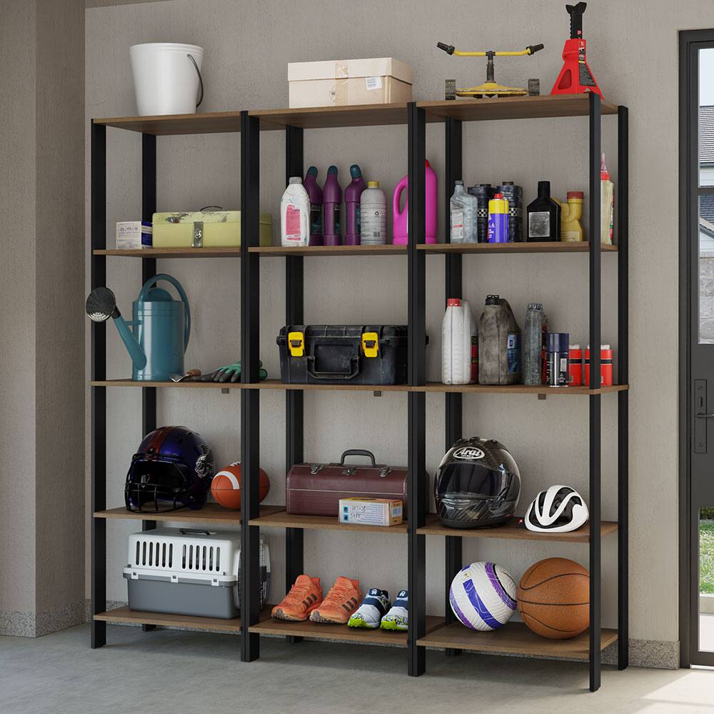 Front. Madesa - Madesa Garage Storage Rack with 15 Open Shelves 70"L Multiuse Modular Organization Cabinet for Tools - Black/Brown - Brown/Black.