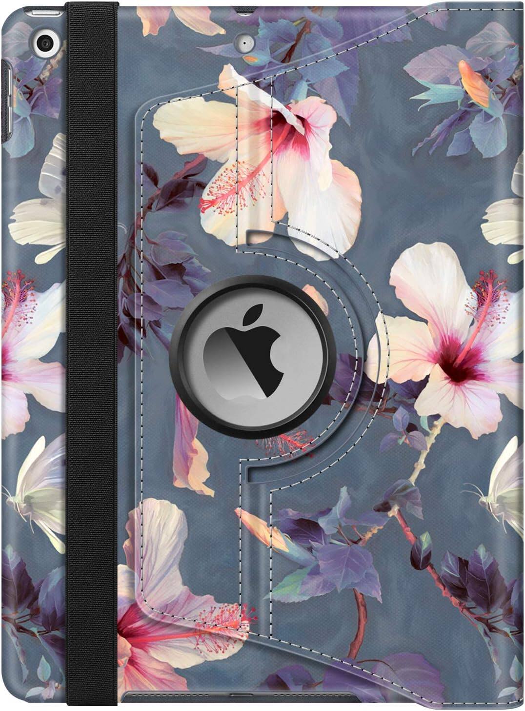 Alt View 4. Fintie - 360° Rotating Case for iPad 9th / 8th / 7th Generation 10.2 Inch | Shockproof Cover with Pencil Holder Auto Wake/Sleep - Pink Hibiscus.